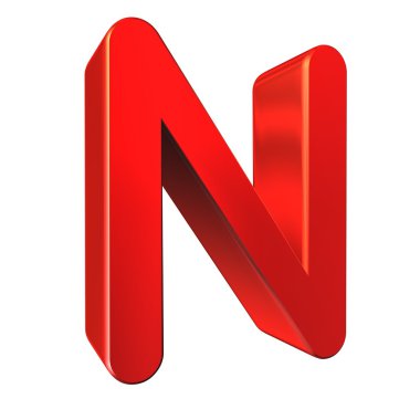 Kırmızı 3d harf N izole beyaz arka plan