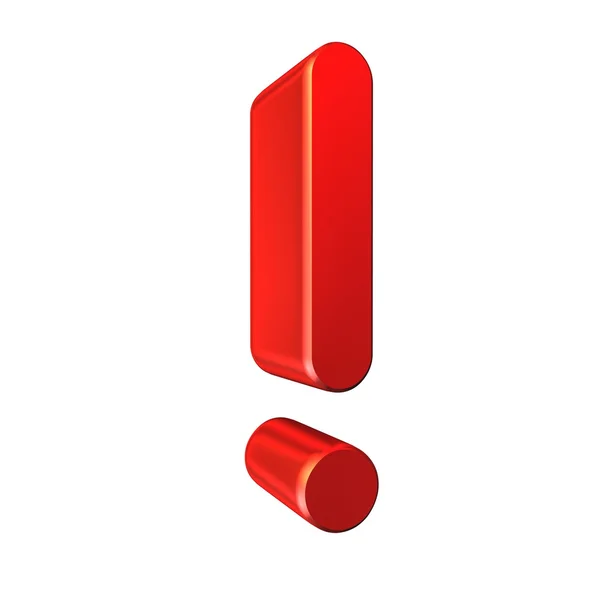 Punto esclamativo rosso, isolato su sfondo bianco — Foto Stock