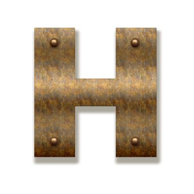 H. alfabe beyaz arka plan üzerinde izole paslı metal mektup