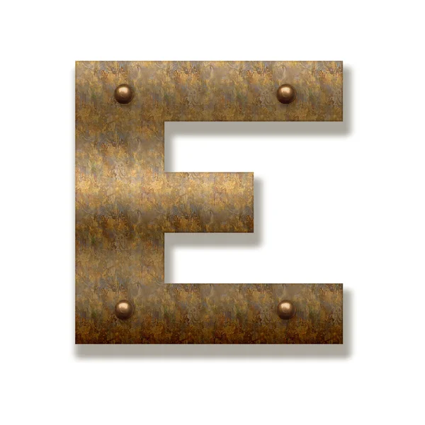生锈的金属字母 E.字母表独立在白色背景上 — 图库照片