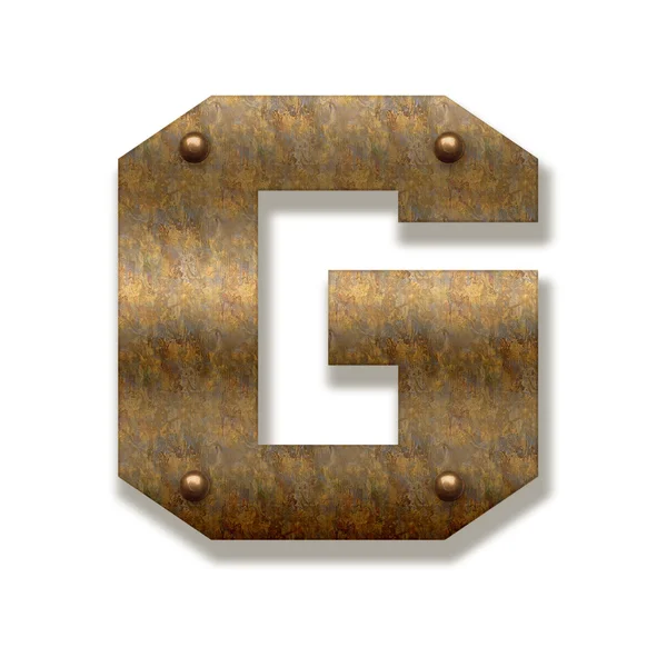 Rusty metal letter G. Alphabet isolated on white background — Stock Photo, Image