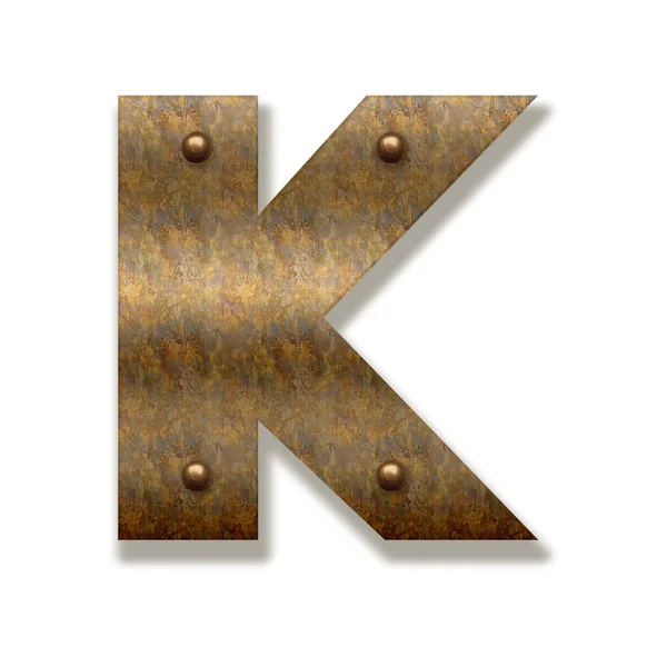 Rusty metal letter K. Alfabeto isolato su sfondo bianco — Foto Stock