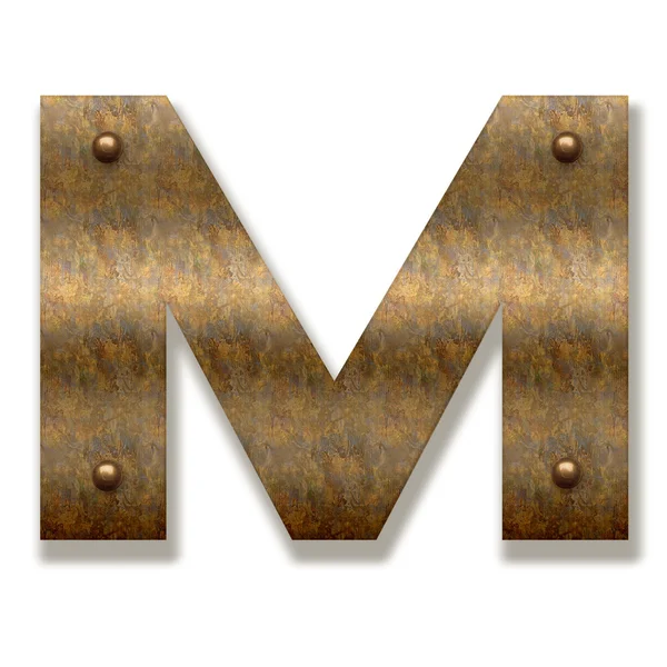 Rusty metal letter M. Alphabet isolated on white background — Stock Photo, Image