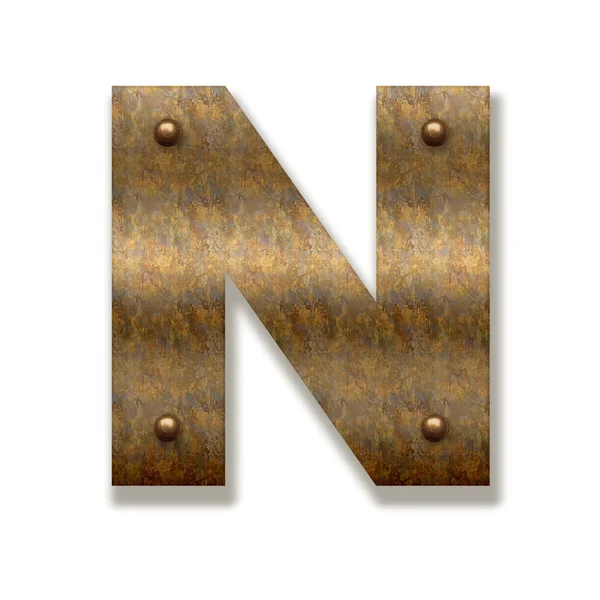 Rusty metal letter N. Alphabet isolated on white background — Stock Photo, Image