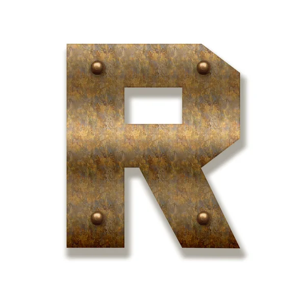 Rostiger Metallbuchstabe r. Alphabet isoliert auf weißem Hintergrund — Stockfoto