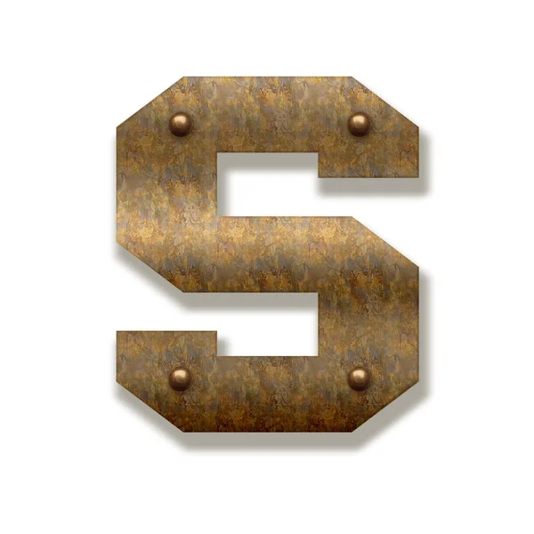 Letra metálica enferrujada S. Alfabeto isolado sobre fundo branco — Fotografia de Stock