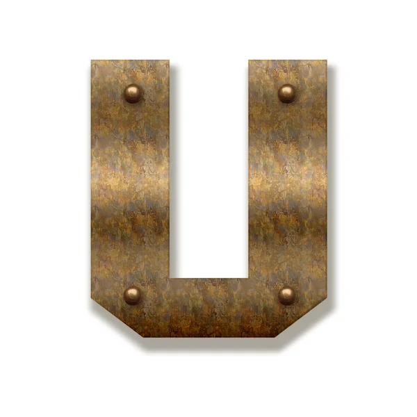 Carta metálica enferrujada U. Alfabeto isolado sobre fundo branco — Fotografia de Stock