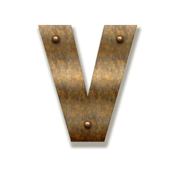 Letra de metal oxidado V. Alfabeto aislado sobre fondo blanco — Foto de Stock