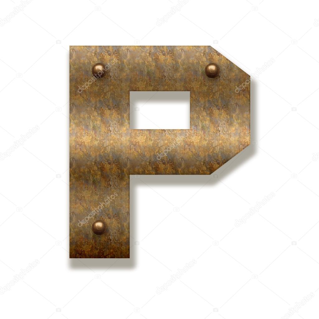 Rusty Metal Letter P Alphabet Isolated On White Background — Stock