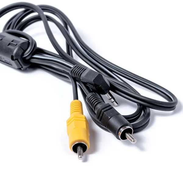 Audio visual kabel isolerad på vit bakgrund närbild — Stockfoto