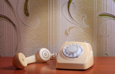 Retro telefon açık degrade arka plan ahşap tablo