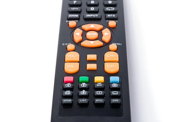 Tv controle remoto teclado preto no branco isolado — Fotografia de Stock