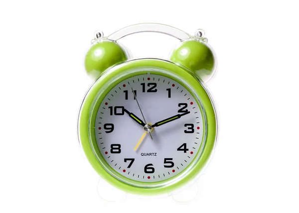 Little alarm clock and gift on background — Stock Photo, Image