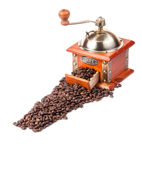 Coffee grinder with coffee beans, isolated on white Stock Picture