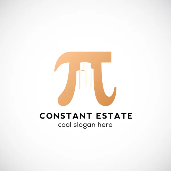 Constant Estate Resumen Vector Icono, Etiqueta o Logo Plantilla. Pi Firma con Edificios Espaciales Negativos . — Vector de stock