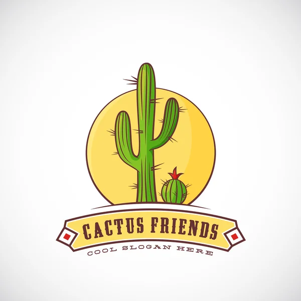 Amigos de Cactus Resumen Vector Ilustración, Etiqueta o Logo Plantilla con Tipografía . — Vector de stock