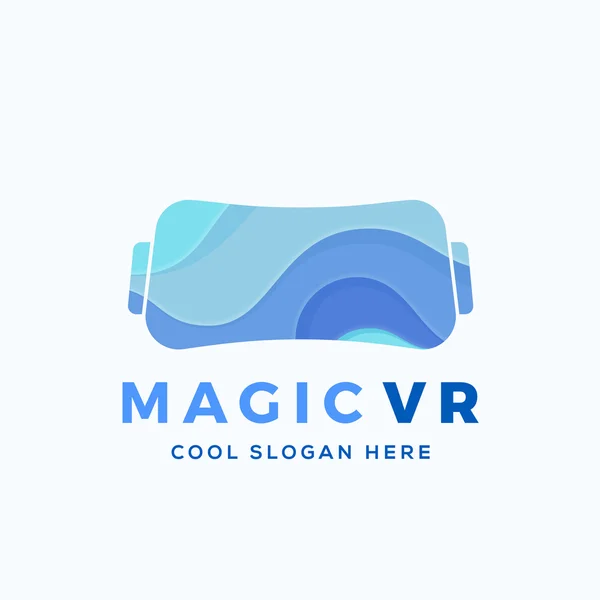 Magiska Virtual Reality abstrakt vektorillustration, ikon, tecken eller logotyp mall. Elektroniska glasögon Headset siluett med blå vågor. — Stock vektor