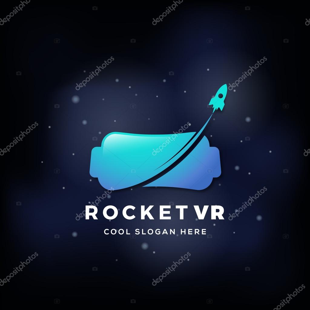 Virtual Reality Future Abstract Vector Sign, Symbol or Logo Template with Typography. Flat Outline Style. On Dark Blue Background.