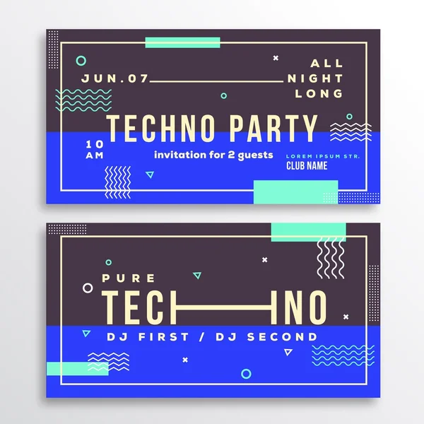 Night Techno Party Club Invitation Card or Flyer Template. Modern Abstract Flat Swiss Style Background with Decorative Elements and Typography. Brown, Blue Colors. Soft Realistic Shadows. — Stock Vector