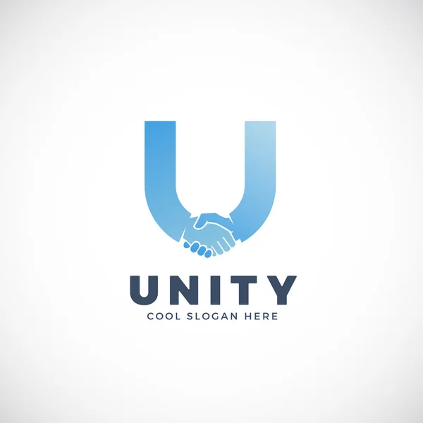 Unity Abstract Vector Sign, Symbol or Logo Template. Hand Shake Incorporated in Letter U Concept. — Stock Vector