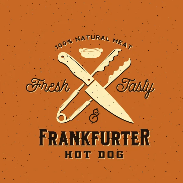 Tarjeta vectorial Frankfurter Hot Dog Vintage, plantilla de póster o etiqueta con tipografía retro y textura Shabby — Archivo Imágenes Vectoriales