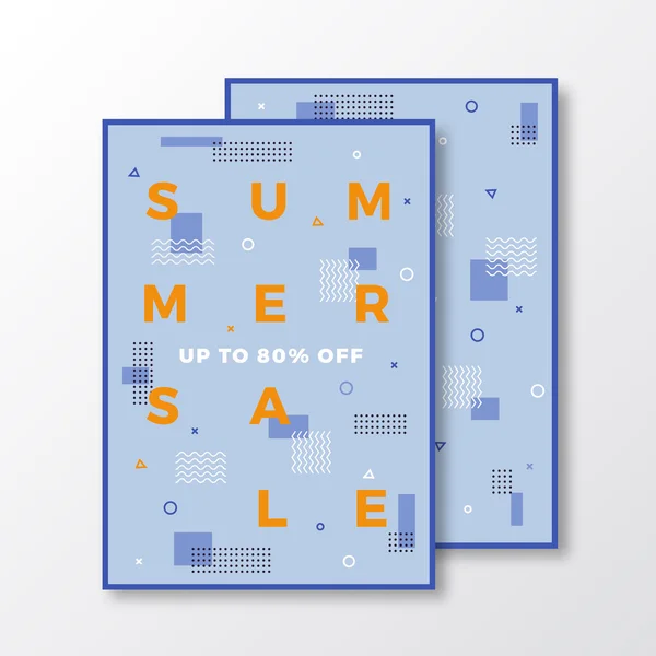 夏のセールのポスター、カードまたはチラシ テンプレート。モダンな抽象フラット スイス スタイルの背景に装飾的な要素、最小限のタイポグラフィ。オレンジ、ブルーの色。ソフト シャドウ. — ストックベクタ