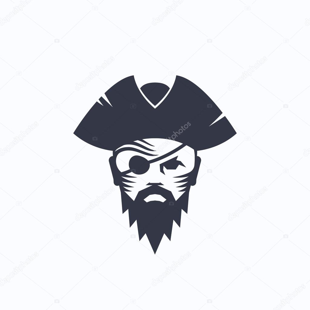 Pirate Head Abstract Vector Logo Template. Sailor Face with an Eye Patch in a Hat Illustration. Corsair Symbol. Isolated.