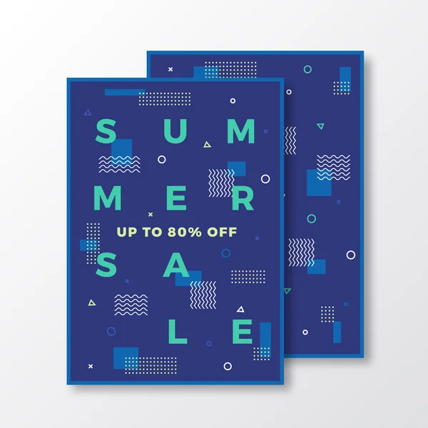 Zomer verkoop Poster, kaart of Flyer-sjabloon. De achtergrond van de moderne abstracte plat Zwitserse stijl met decoratieve elementen en minimale typografie. Mint, blauwe kleuren. Zachte schaduwen. — Stockvector