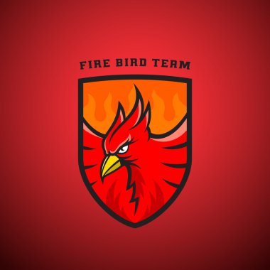 Kuş kalkan vektör amblem veya Logo şablonu. Phoenix illüstrasyon ateş. Mükemmel spor takım, lig etiketleri için.