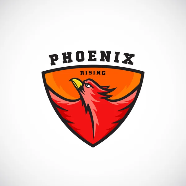 Plantilla Phoenix Rising Abstract Vector Logo. Flying Fire Bird Illustration in a Shield. Perfecto para emblemas de equipo deportivo, etiquetas de liga, etc. . — Vector de stock