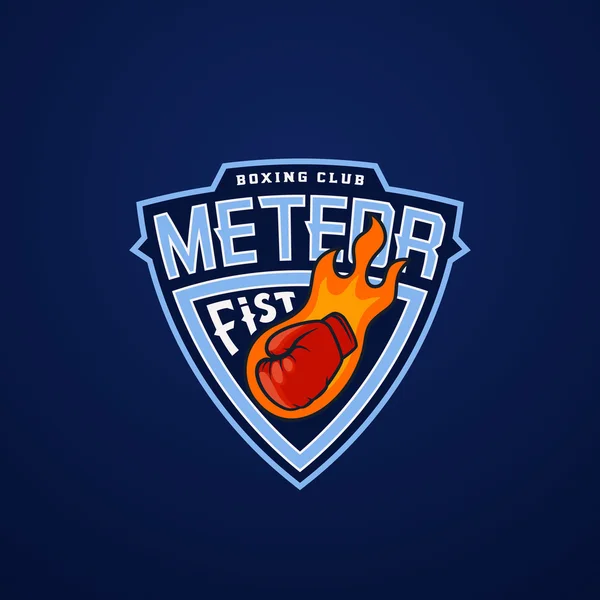 Meteor Fist Abstract Vector Sport Emblem or Logo Template (en inglés). Guante como signo de cometa. Etiqueta de club de boxeo de combate de escudo. Símbolo de mano de perforación . — Archivo Imágenes Vectoriales