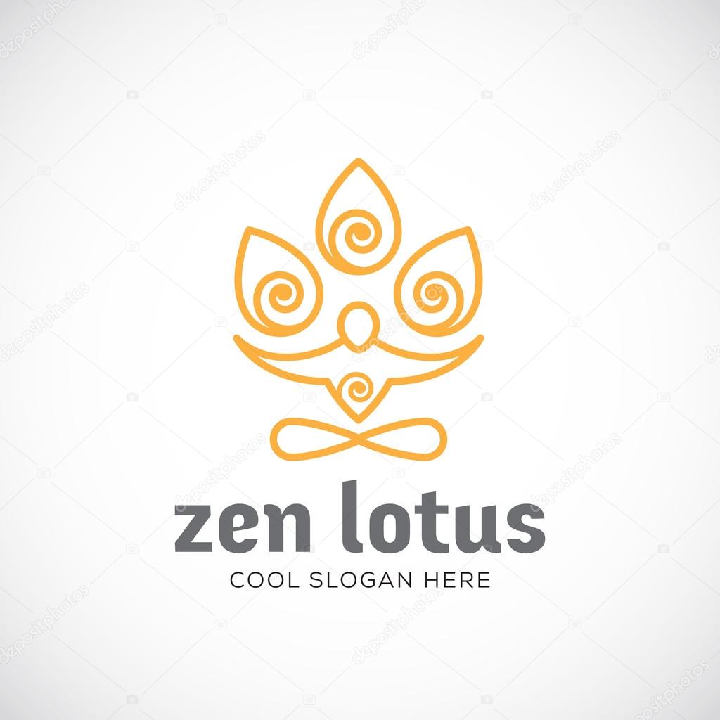 Zen Lotus Abstract Vector Linear Style Logo Template. Meditation or