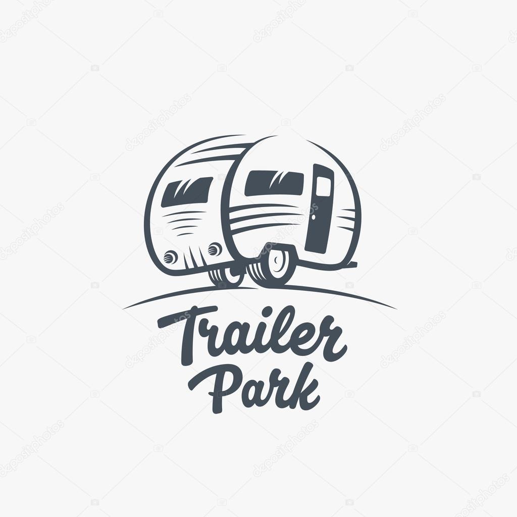 Trailer or Van Park Vector Logo Template. Silhouette Tourism Icon. Label with Retro Typography. Isolated.