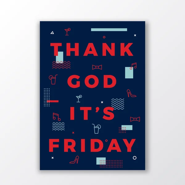 Thank God its Friday Swiss Style Minimal Poster or Flyer. Modern Typography Concept. Abstract Elements. Soft Realistic Shadow. — Stock Vector