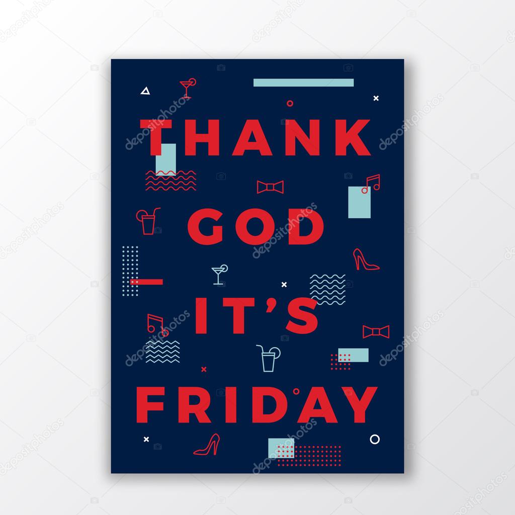 Thank God its Friday Swiss Style Minimal Poster or Flyer. Modern Typography Concept. Abstract Elements. Soft Realistic Shadow.