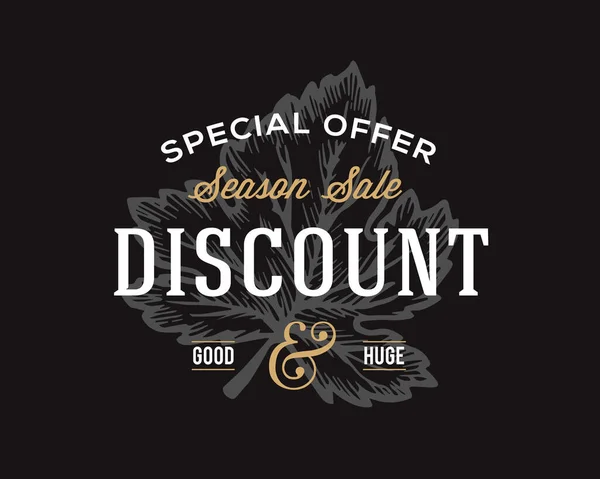 Retro Typography Abstract Vector Season Sale Sign, Symbol or Logo Template. 특별 면제 면제 면제 면제 면제 면제 면제. 흑색 배경 — 스톡 벡터