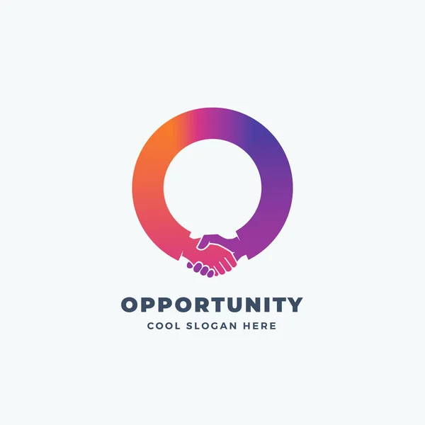 Opportunity Abstract Vector Sign, Symbol or Logo Template. Hand Shake Incorporated in Letter O Concept. — Stock Vector