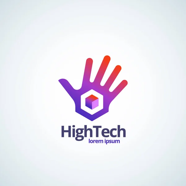 High Technology Absrtract Vector Sign, Symbol vagy Logo Template. Palm Hand kocka Gradient ikon modern tipográfia. — Stock Vector