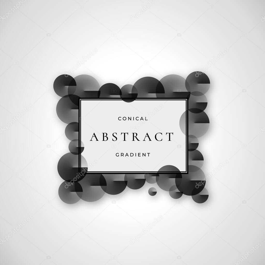 Conical Gradient Frame Abstract Vector Sign, Symbol or Logo Template. Black and White Circle Shapes with Retro Borders and Typography.