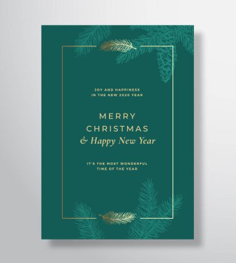 Mutlu Noeller Soyut Vektör Kutlama Kartı, Poster veya Tatil Arkaplanı. Klas Yeşil ve Altın Renkler ve Tipografi. Strobile ile Yumuşak Gölgeler ve Çizimler.