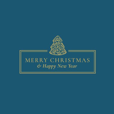 Mutlu Noeller ve Soyut Vektör Kare Etiketi, İmza ya da Kart Şablonu. Klasik tipografi ile El Çizimi Kurabiye Ağacı Çizimi. Premium Mavi Arkaplan