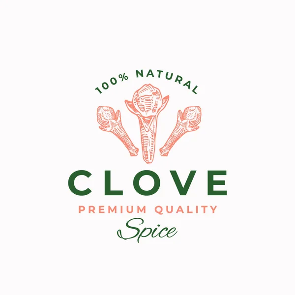 Premium Quality Clove Abstrakcyjny znak wektorowy, symbol lub szablon logo. Clove Spice Sillhouettes z typografią retro. Zabytkowe godło. — Wektor stockowy