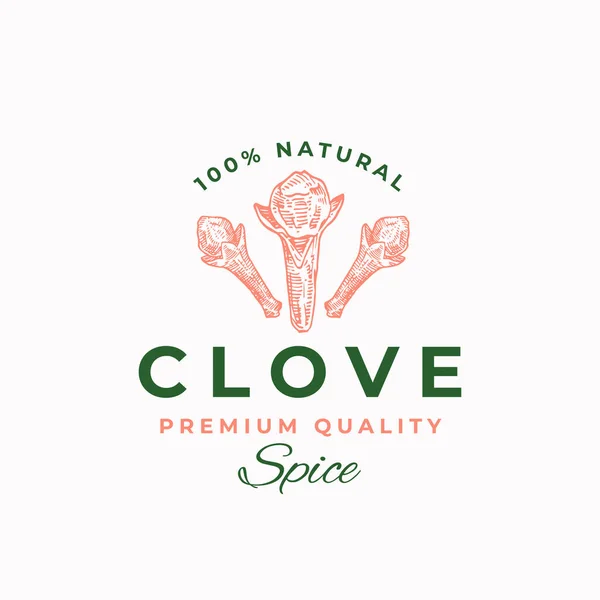 Premium Quality Clove Abstrakt vektortecken, symbol eller logotyp mall. Kryddnejlika Kryddnejlikor med Retro Typografi. Vintage Emblem. — Stock vektor