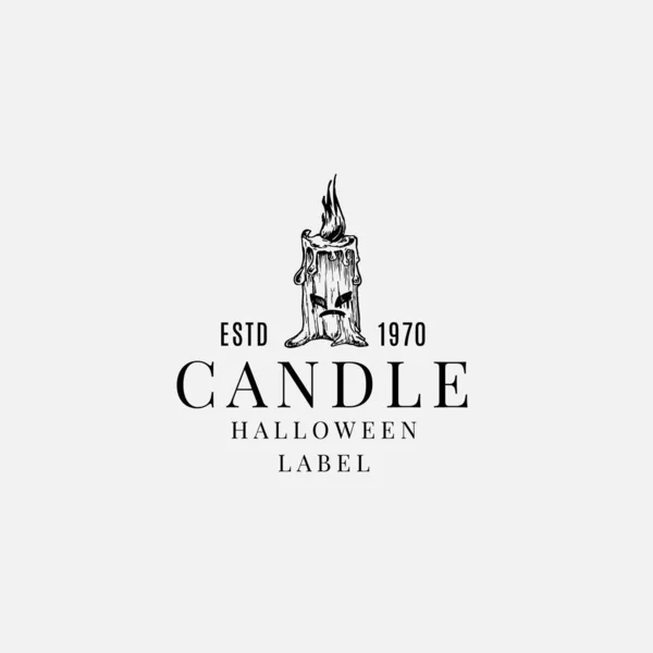 Premium Quality Halloween Logo or Label Template. Hand Drawn Candle with Evil Face Sketch Symbol and Retro Typography. — Stock Vector