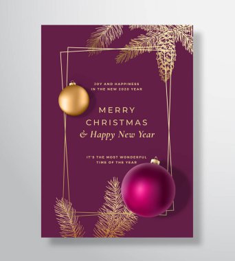 Mutlu Noeller Soyut Vektör Kutlama Kartı, Poster veya Tatil Arkaplanı. Klas Mor ve Altın Renkler ve Tipografi. Strobile 'le Yumuşak Gölgeler Topları ve Karalama İğneleri.