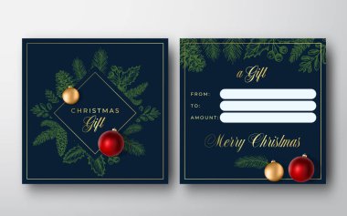 Mutlu Noeller Soyut Vektör Kutlama Kartı Arkaplanı. Klas tipografi ile arka ve ön tasarım düzeni. Gerçekçi topları olan yumuşak gölgeler ve Strobile 'li firavun iğneleri.