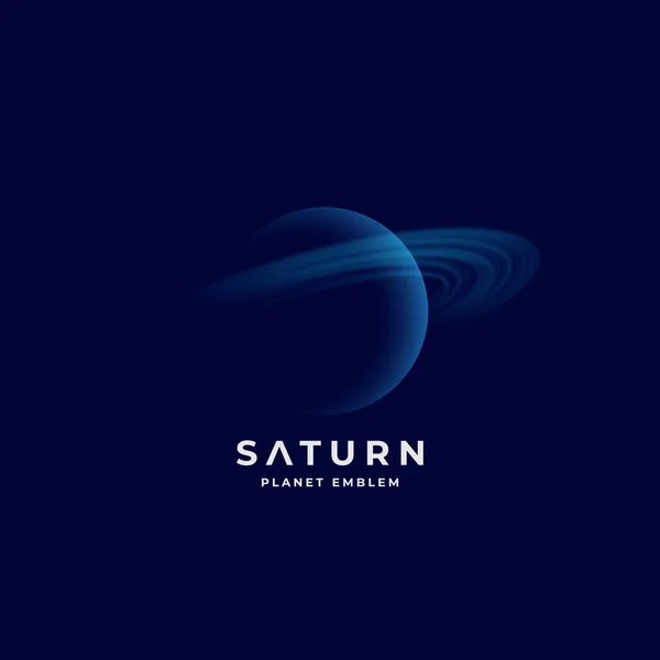 Saturnus Planeet Abstract Vectorteken, Embleem of Logo Template. Schaduwrijke Bol met Lichten Cirkels op Dark Space Achtergrond. Transparante vorm Planet Icon met moderne typografie. — Stockvector