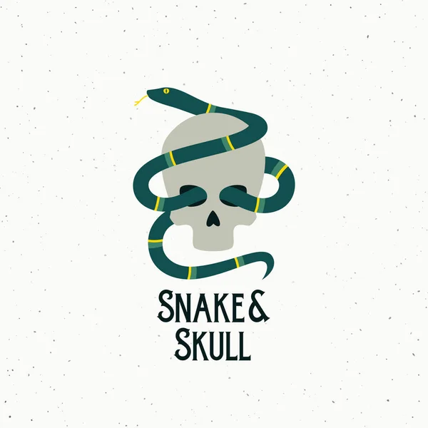 Snake and Skull Abstract Vector Sign, Symbol or Logo Template. Flat Style Illustration. Shabby Textures. — Stock Vector