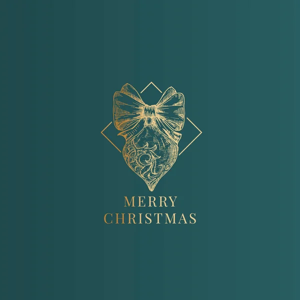 Feliz Navidad Resumen Vector Classy Label, Sign or Card Template. Dibujado a mano dorado decorado rombo juguete boceto ilustración con tipografía vintage. Fondo Verde Premium — Archivo Imágenes Vectoriales