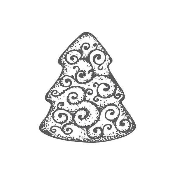 Hand Drawn Christmas Cookie Pine Vector Illustration. Abstraktní Rustic Sketch. Kresba stylu rytí zimních prázdnin. — Stockový vektor